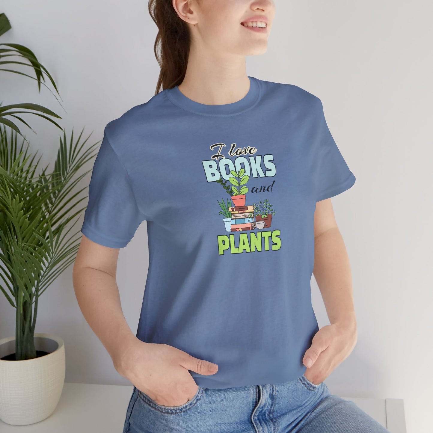 I Love Books and Plants Unisex Jersey T-Shirt – Cozy Eco Tee for Book & Plant Lovers