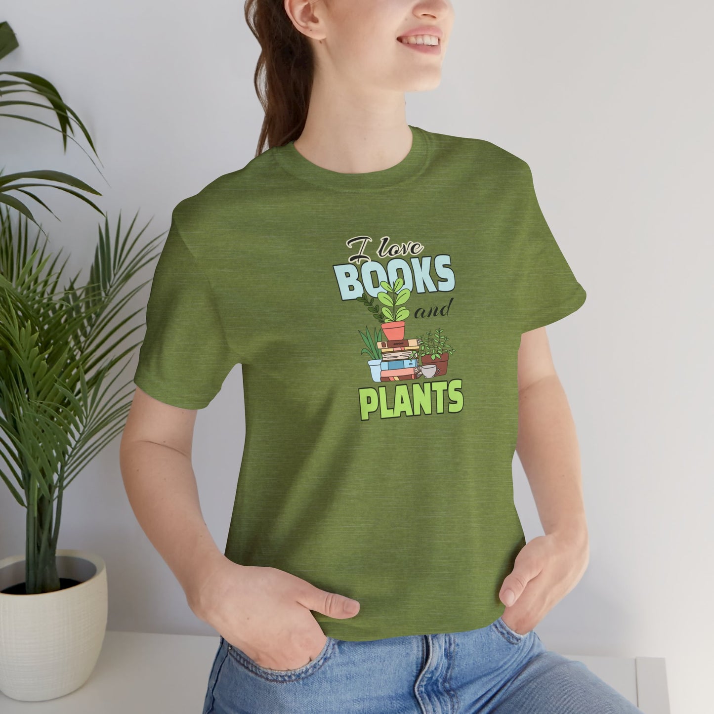 I Love Books and Plants Unisex Jersey T-Shirt – Cozy Eco Tee for Book & Plant Lovers