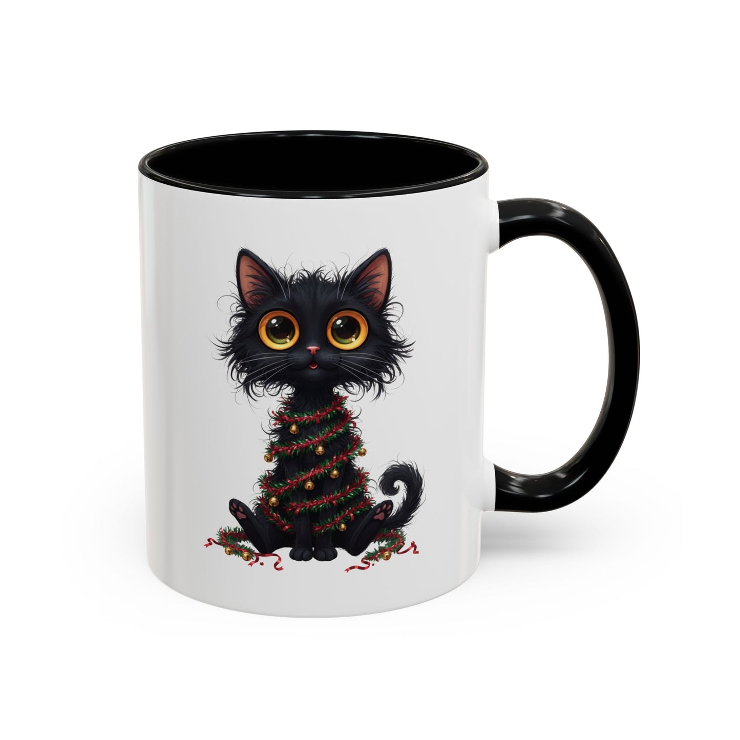Mug with a black cat design on a white background