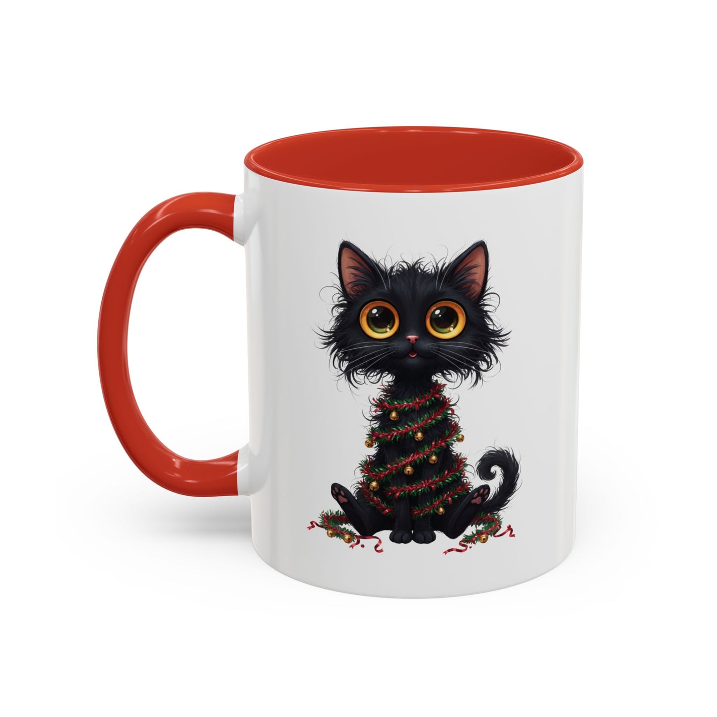 Black Cat Christmas Mug – Funny Holiday Coffee Cup with Festive Lights - Perfect Gift for Cat Lovers