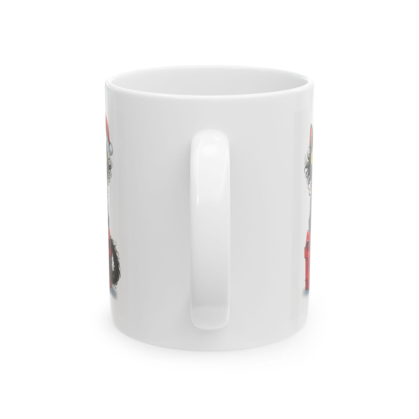 Christmas Cat Mug – Cute Black Kitten with Santa Hat and Gift Box | Holiday Coffee Mug for Cat Lovers