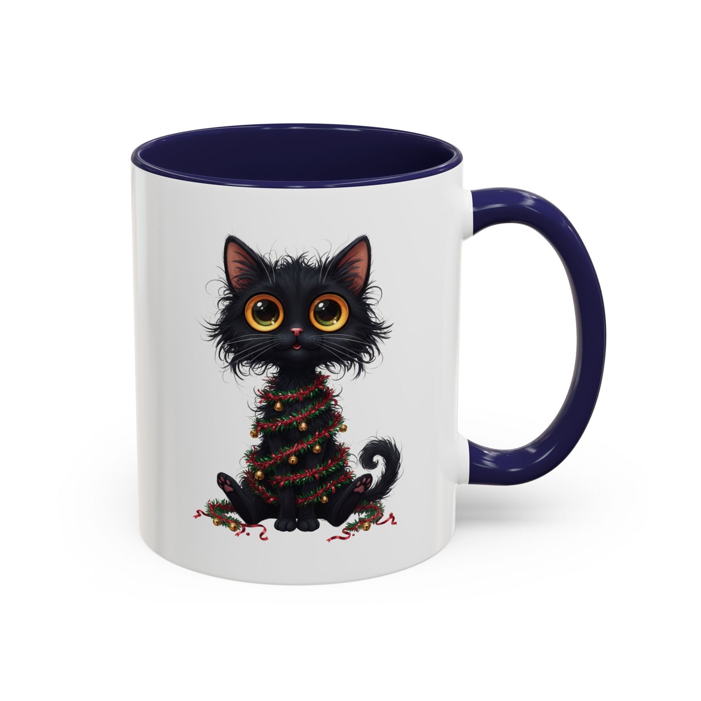 Black Cat Christmas Mug – Funny Holiday Coffee Cup with Festive Lights - Perfect Gift for Cat Lovers