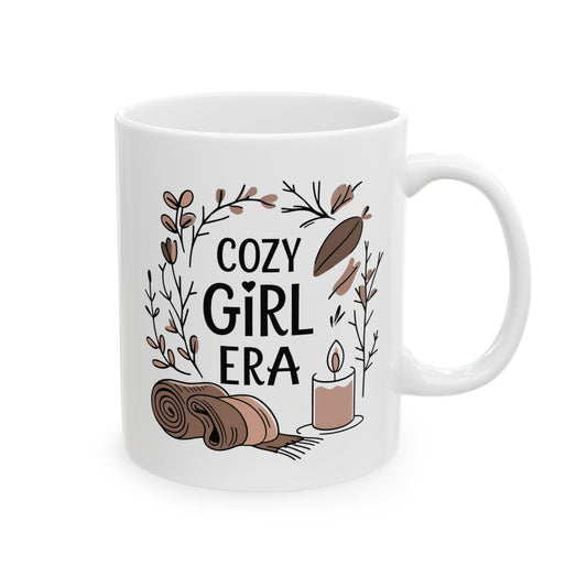 Cozy Girl Era Mug, 15oz Fall Coffee Cup, Aesthetic Autumn Ceramic Mug for Pumpkin Spice, Tea Cozy Vibes Gift, Gift For Her, Coffee Mug Era