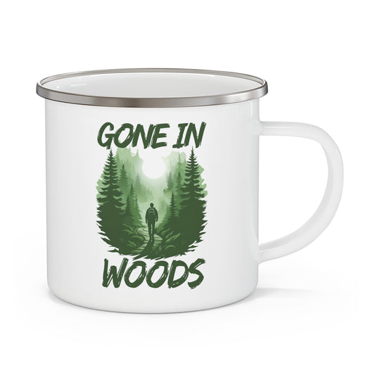 Gone in Woods Enamel Camping Mug – Nature Lover Outdoor Coffee Cup (12oz)