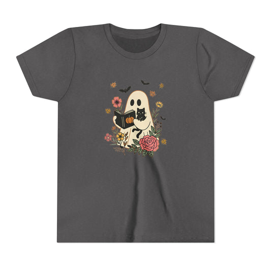 Ghost and Cat Youth Tee | Cute Halloween Shirt, Kids Summer Tee, Gift for Cat Lovers, Funny T-shirt, Spooky Season Apparel