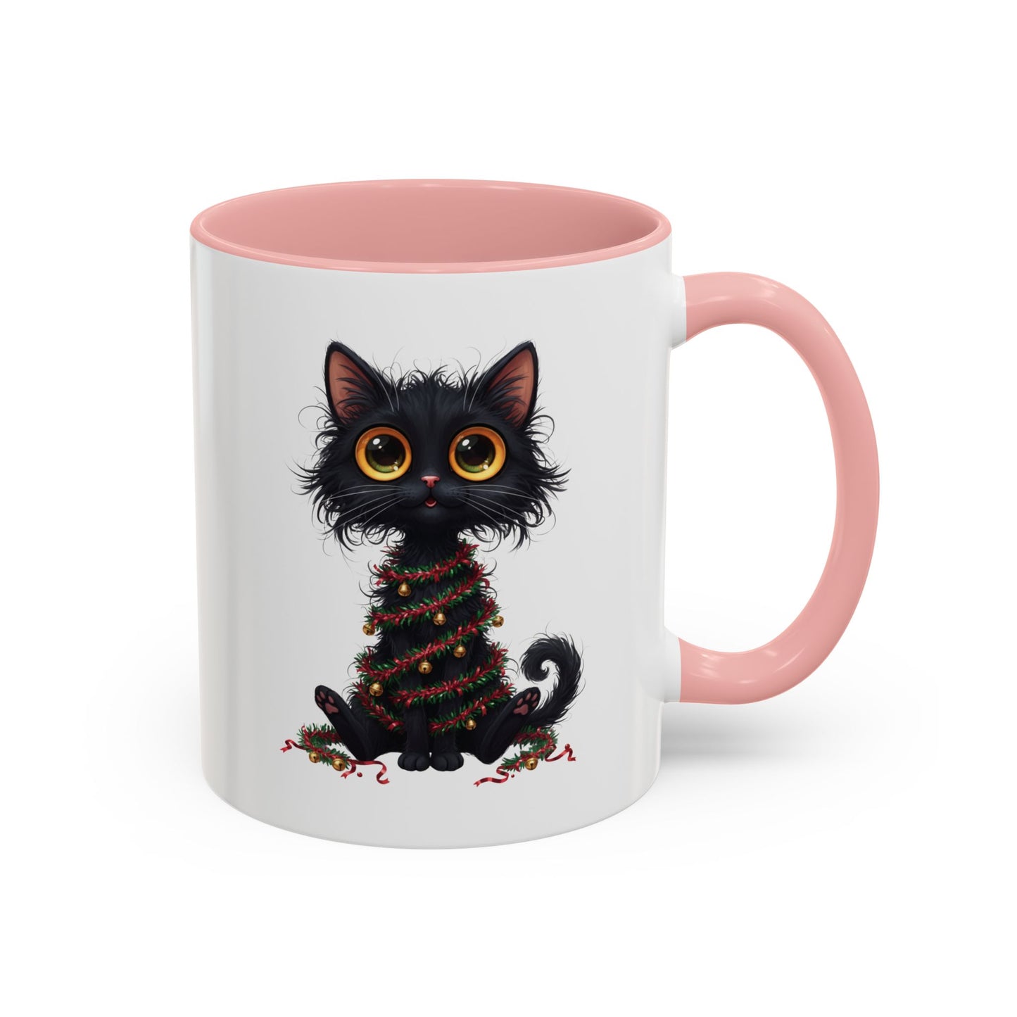 Black Cat Christmas Mug – Funny Holiday Coffee Cup with Festive Lights - Perfect Gift for Cat Lovers