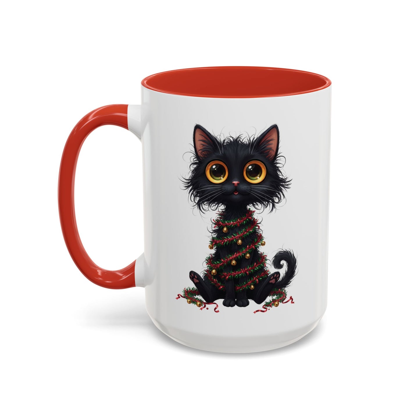 Black Cat Christmas Mug – Funny Holiday Coffee Cup with Festive Lights - Perfect Gift for Cat Lovers