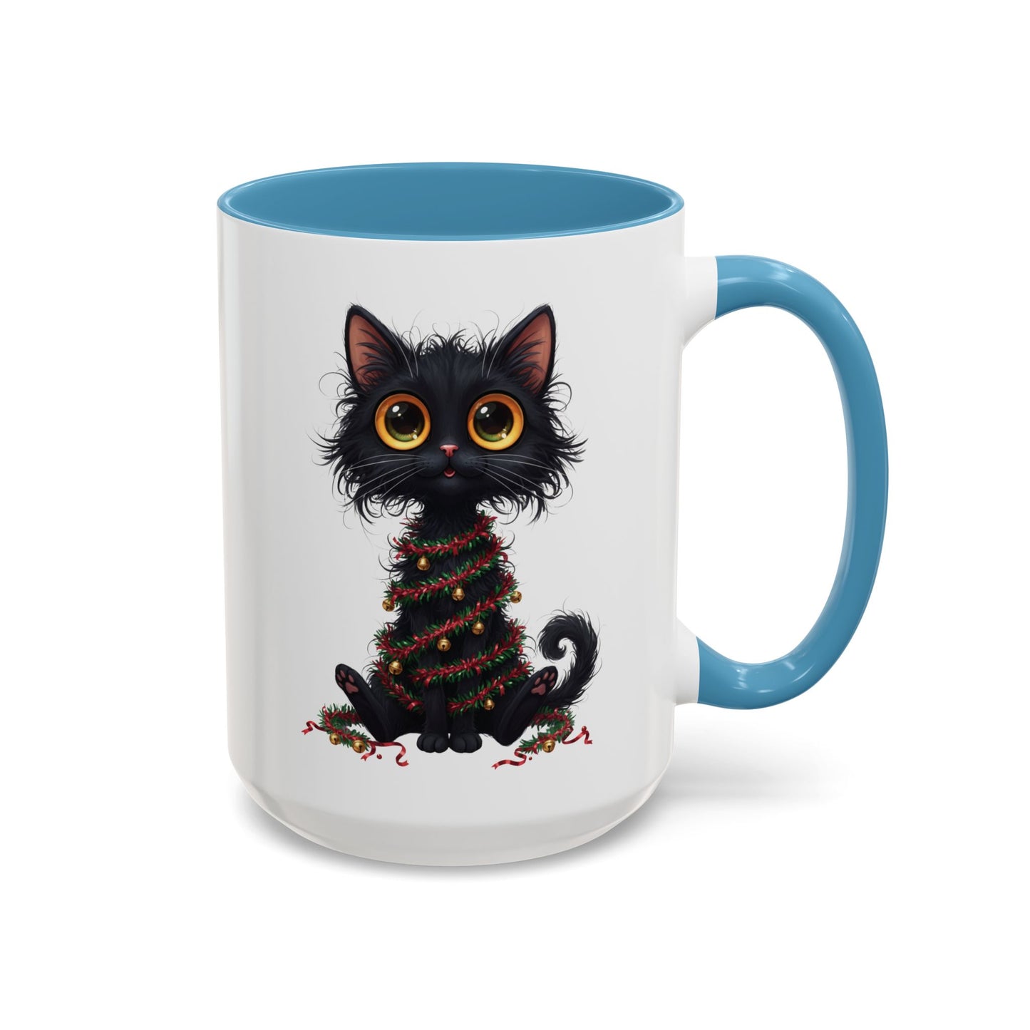 Black Cat Christmas Mug – Funny Holiday Coffee Cup with Festive Lights - Perfect Gift for Cat Lovers