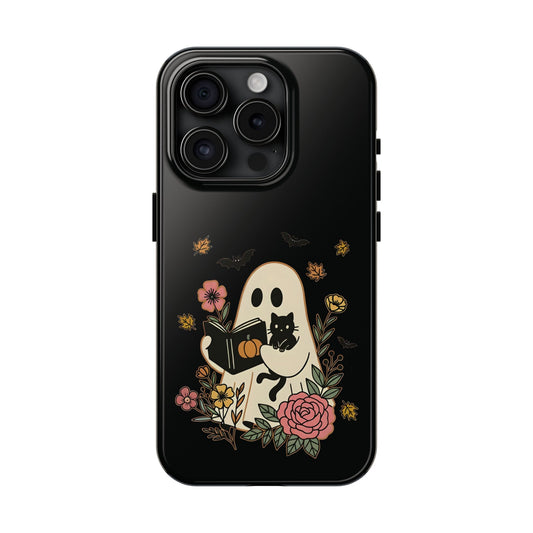 Ghostly Floral Tough Phone Case, Halloween Phone Cover, Protective Phone Accessory, Unique Cell Phone Case, Gift for Cat Lovers