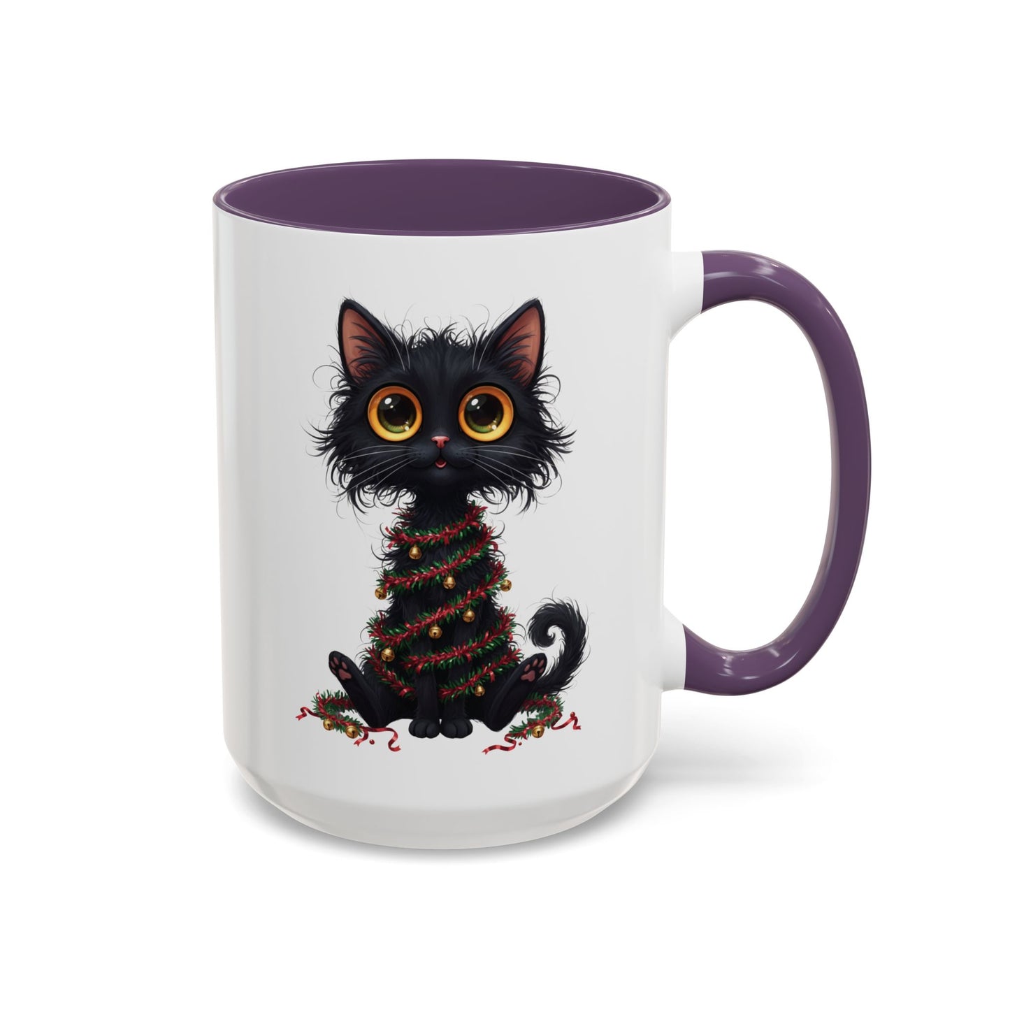 Black Cat Christmas Mug – Funny Holiday Coffee Cup with Festive Lights - Perfect Gift for Cat Lovers