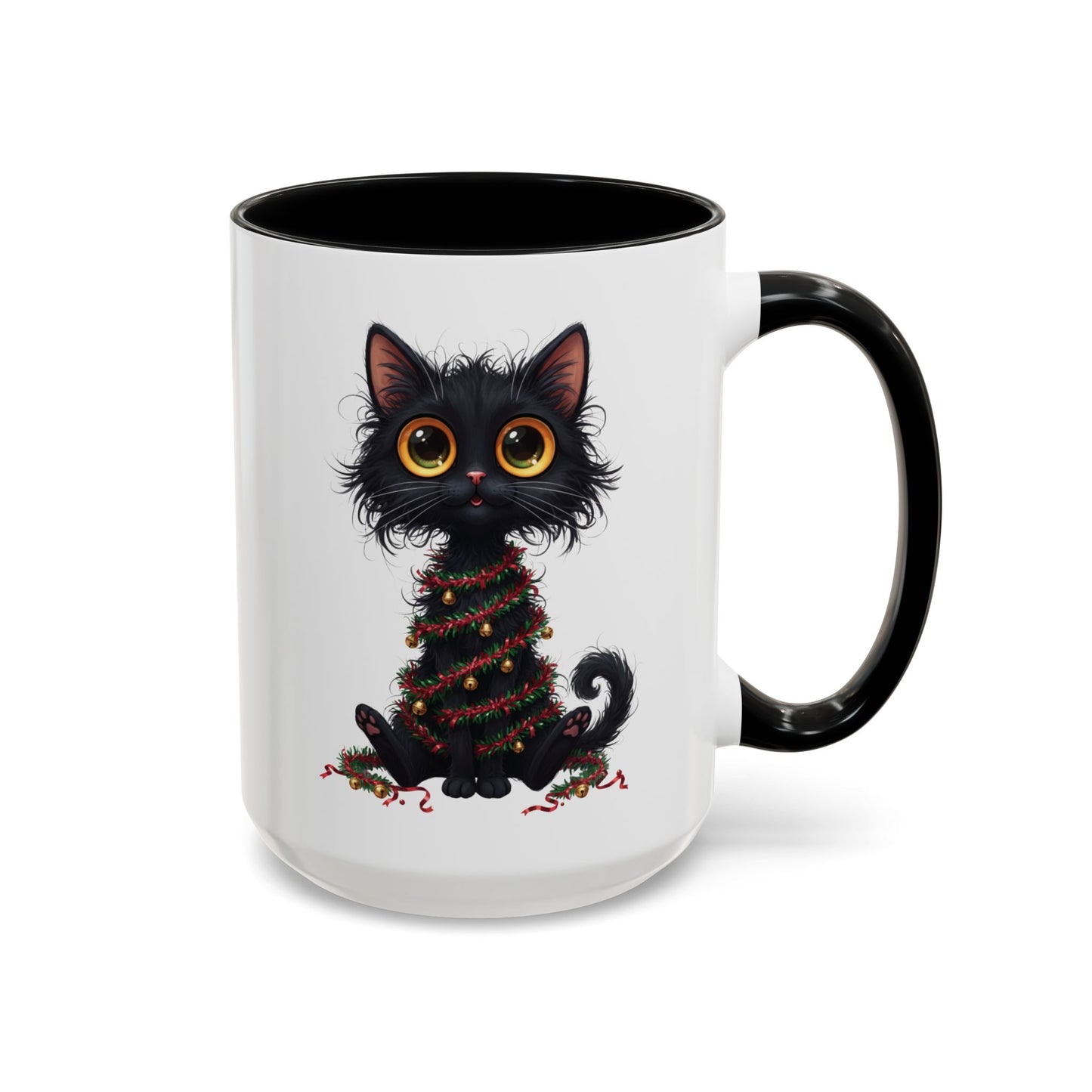 Black Cat Christmas Mug – Funny Holiday Coffee Cup with Festive Lights - Perfect Gift for Cat Lovers