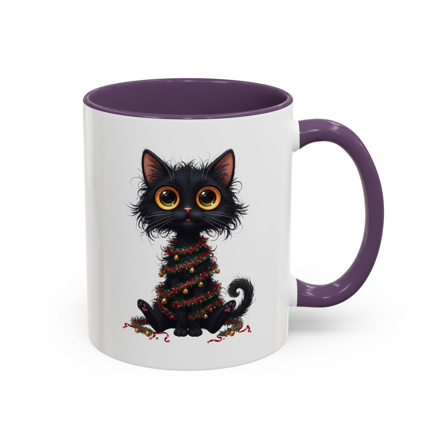 Black Cat Christmas Mug – Funny Holiday Coffee Cup with Festive Lights - Perfect Gift for Cat Lovers