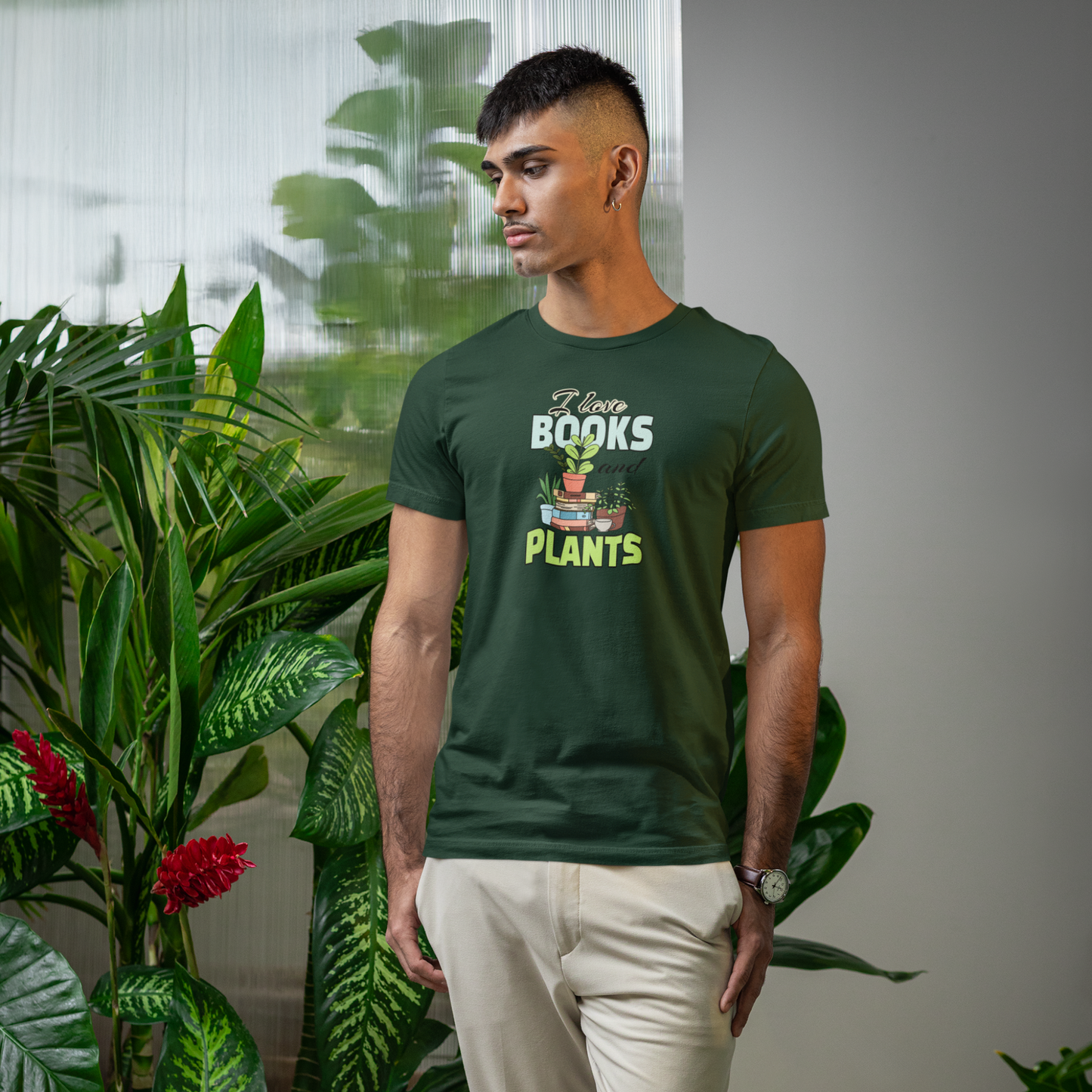 I Love Books and Plants Unisex Jersey T-Shirt – Cozy Eco Tee for Book & Plant Lovers