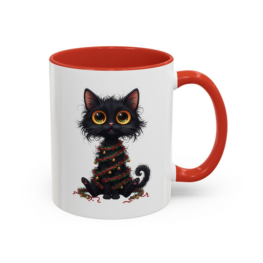 Black Cat Christmas Mug – Funny Holiday Coffee Cup with Festive Lights - Perfect Gift for Cat Lovers