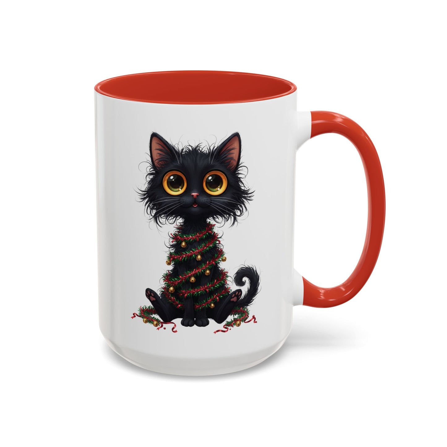 Black Cat Christmas Mug – Funny Holiday Coffee Cup with Festive Lights - Perfect Gift for Cat Lovers