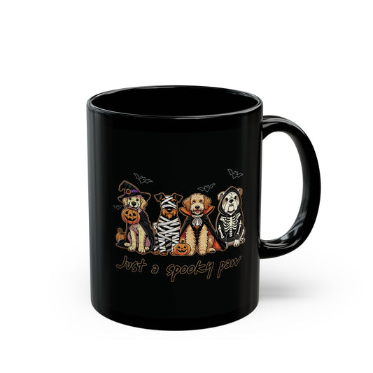 Spooky Pet-Themed Mug, Halloween Dog Lover Gift, Black Coffee Cup for Cat Owners, Fun Ceramic Mug, Just a Spooky Paw Design