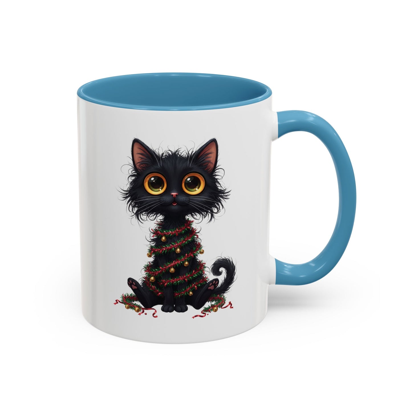Black Cat Christmas Mug – Funny Holiday Coffee Cup with Festive Lights - Perfect Gift for Cat Lovers