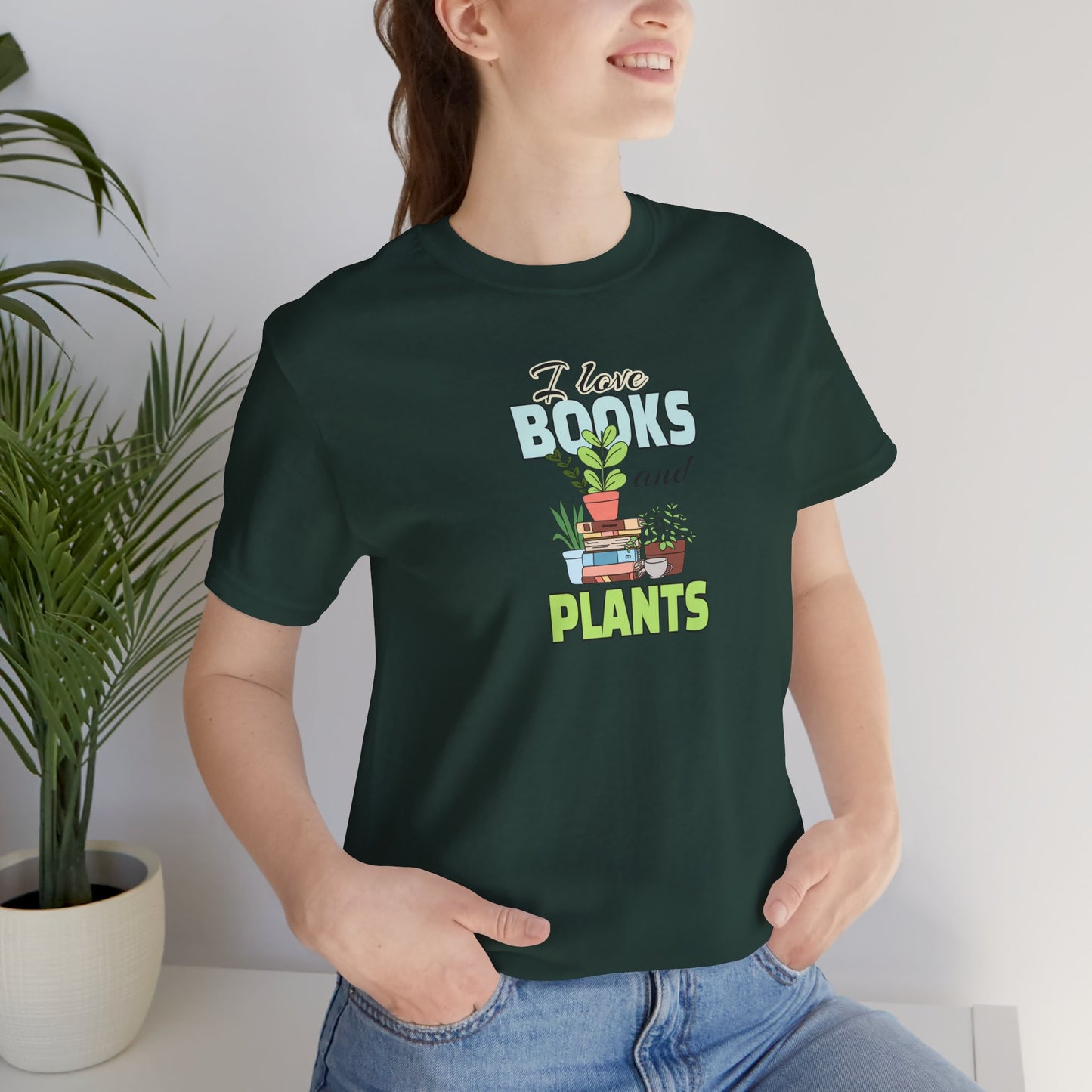 I Love Books and Plants Unisex Jersey T-Shirt – Cozy Eco Tee for Book & Plant Lovers