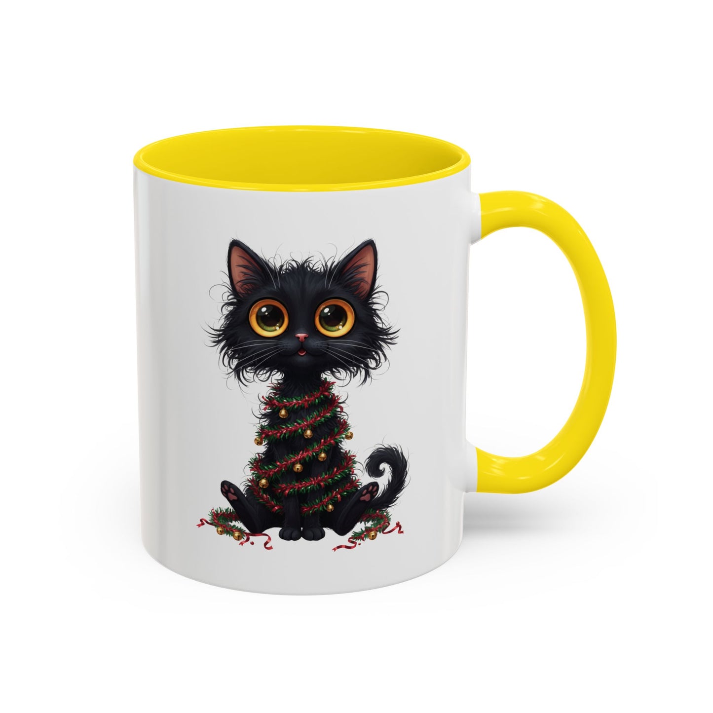 Black Cat Christmas Mug – Funny Holiday Coffee Cup with Festive Lights - Perfect Gift for Cat Lovers