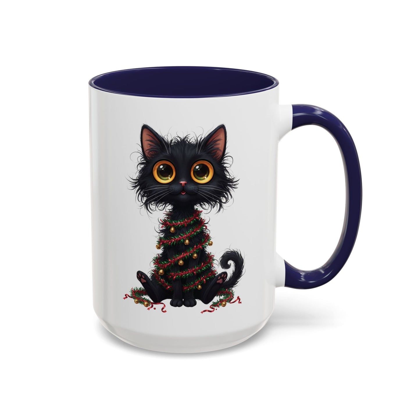 Black Cat Christmas Mug – Funny Holiday Coffee Cup with Festive Lights - Perfect Gift for Cat Lovers