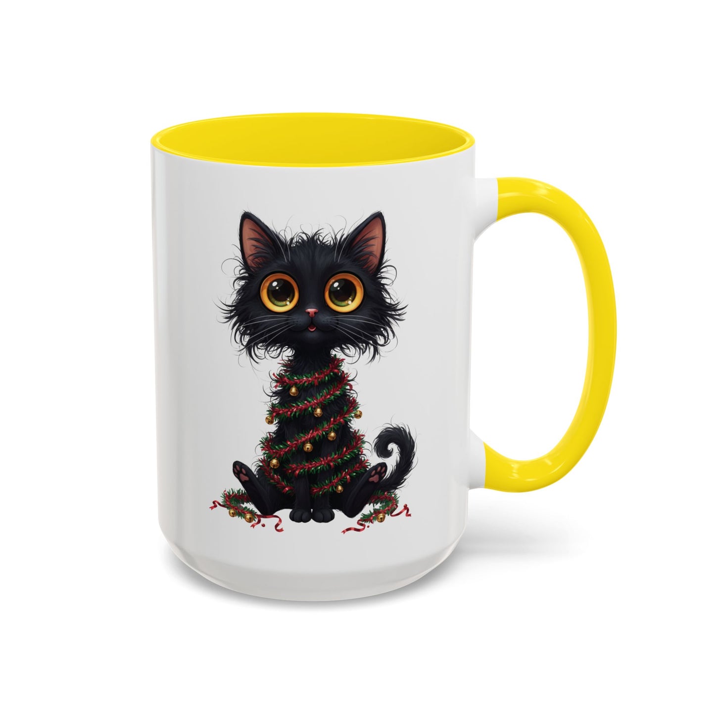 Black Cat Christmas Mug – Funny Holiday Coffee Cup with Festive Lights - Perfect Gift for Cat Lovers