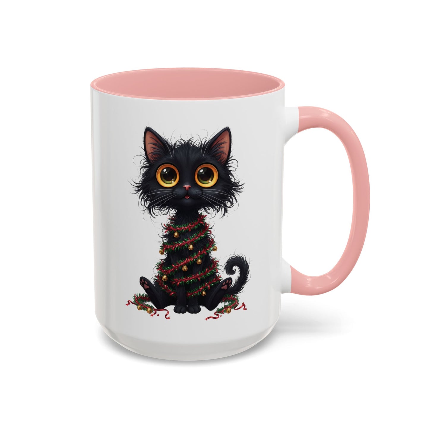 Black Cat Christmas Mug – Funny Holiday Coffee Cup with Festive Lights - Perfect Gift for Cat Lovers