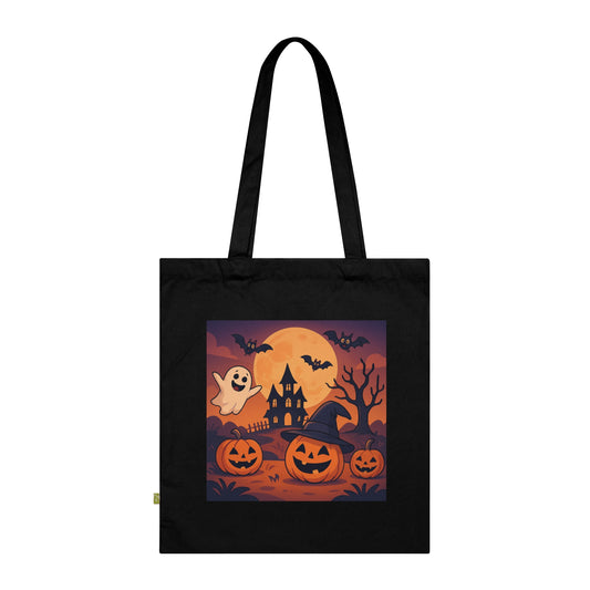 Halloween Pumpkin Organic Cotton Tote Bag - Eco-Friendly Reusable Shoulder Bag