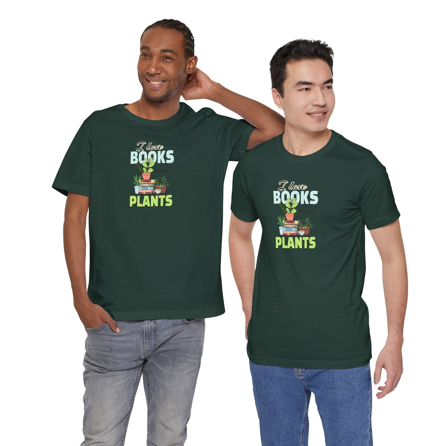 I Love Books and Plants Unisex Jersey T-Shirt – Cozy Eco Tee for Book & Plant Lovers
